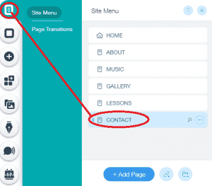 Site Menu to Contact Wix dashboard graphic