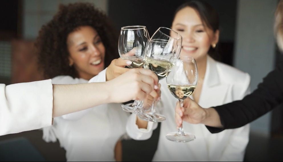livestreaming a festive toast with white wine